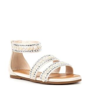 Copper Key Girls Lucy Satin Pearl Sandals  Size 4M